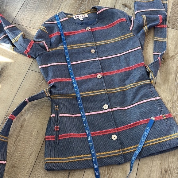 Anthropologie Dolan Picadilly Stripe Coat Textured Blue Belted - Picture 11 of 11